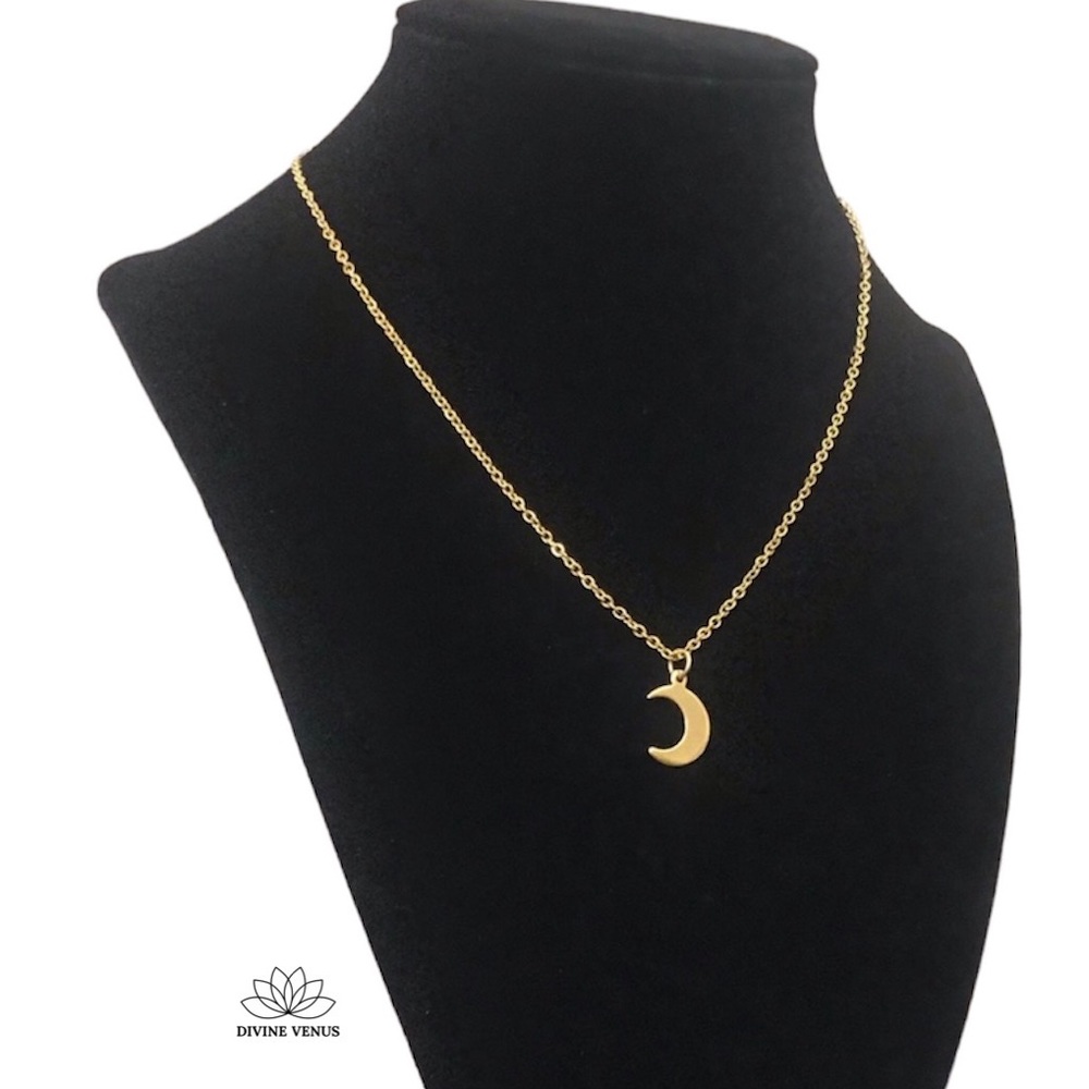 Moon Charm Necklace • Gold Plated Stainless Steel - Picture 2 of 3